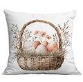 Easter watercolor cushion cover with rabbit eggs floral basket on white background - Watercolor Easter Basket Egg Style (CDR11-2) / Short Plush Single Side Without Core