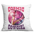 Detail of pink cowgirl pillow cover with cosmic disco ball and cowboy boots art - 45x45cm Single Sided Printing / COSMIC COWGIRL Disco Cowboy Boots Illustration (CDR12-13)