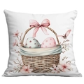 Easter pillow cover with watercolor floral basket and patterned eggs on white background - Pink Ribbon Basket Egg Style (CDR11-3) / Short Plush Single Side Without Core