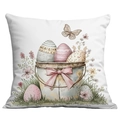 Easter decorative throw pillow cover with floral watercolor rabbit and eggs pattern - Metal Bucket Egg Ribbon Style (CDR11-4) / Short Plush Single Side Without Core