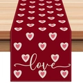 Red Valentine's Day table runner with pink heart patterns and artistic love lettering - Red Nested Hearts LOVE Style (ZQ42-2) / 33*183cm