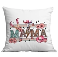 Federa per cuscino quadrata MAMA stile western rosa con teschio di toro e girasoli - 45x45cm Stampa su un Lato / Illustrazione Tema Cowboy MAMA (CDR12-2)