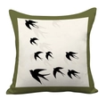 Olive green and cream square cushion cover with minimalist flying swallow bird patterns - Double Sided Short Plush Without Insert