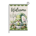 Easter garden flag featuring a cute gnome with polka dot eggs and Welcome text - Hyq13-7