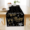 Black and gold Happy New Year table runner with festive champagne and stars patterns - Black Gold Champagne Stars (ZQ101-8)