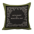 Nordic vintage olive green and black square pillowcase with floral print and text - Double Sided Short Plush Without Insert