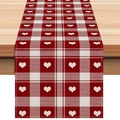 Red and white checkered table runner featuring heart patterns for Valentine decor - Red White Checkerboard Heart Style (ZQ42-5) / 33*183cm