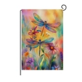 Easter garden flag with watercolor dragonfly and floral design on black metal stand - Hyq13-8