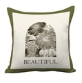 Nordic vintage decorative pillow case with olive green frame and floral illustration - Vintage Floral Arch Color Block Style (HMDS5-17) / Double Sided Short Plush Without Insert