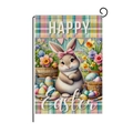 Easter garden flag featuring a cute cartoon bunny, spring flowers, and Happy Easter text - Happy Easter Pink Bow Rabbit Style (HYQ13-9)