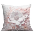 Detailed close-up of 3D floral pattern on pink and white square cushion cover decoration - Pink and White 3D Double Flower (CDR16-31) / 18x18 Inch