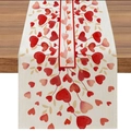 Linen table runner featuring red and pink watercolor hearts for Valentine home decor - Beige Red Pink Heart Style (ZQ42-8) / 33*183cm