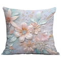 Detail of 3D floral cushion cover with elegant pearls and soft pastel flower petals - Pink White Mint Green 3D Floral (CDR16-33) / 18x18 Inch