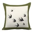 Nordic vintage cushion cover featuring black swallow prints and olive green border detail - Double Sided Short Plush Without Insert