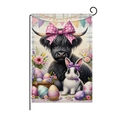 Easter garden flag with highland cow and bunny, colorful eggs and floral decoration - Highland Cow and Easter Rabbit Style (HYQ13-11)