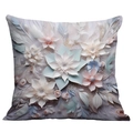 Detailed close-up of 3D floral paper-cut pattern on a vintage square pillow cover - Light Blue and Soft Pink Paper Flowers (CDR16-20) / 18x18 Inch