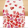 Valentine's Day table runner with red and pink watercolor hearts on cream base - Beige Multi-color Watercolor Heart Style (ZQ42-10) / 33*183cm