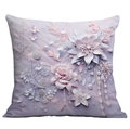 Detail of 3D embossed floral pillowcase with lavender petals, pearls and silk ribbons - Tassel Beads Lavender Purple (CDR16-19) / 18x18 Inch