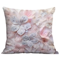 Close-up of 3D floral cushion cover with elegant rhinestone details and soft pink petals - Jeweled Center Double Petal Flower (CDR16-26) / 18x18 Inch
