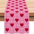 Pink table runner with red heart patterns for romantic Valentine's Day home decor - Pink Base Large Red Heart Style (ZQ42-13) / 33*183cm