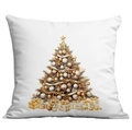 Funda de cojín navideño blanco con árbol festivo y adornos dorados y regalos - Estilo de Caja de Regalo de Árbol de Navidad (CRD514-27)
