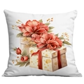 Quadratischer weißer Kissenbezug mit Rosen- und Geschenkbox-Aquarelldruck zum Valentinstag - 45x45cm / Weiße Blumen Geschenkbox Design