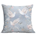 Vintage floral bird throw pillow cover with white doves and butterfly on white background - Flying White Pigeons and Butterfly (CDR16-4) / 18x18 Inch