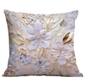 Floral bird pillowcase with lavender and gold 3D effect flowers and feathers for sofa decor - Purple Flowers and Pearls (CDR16-10) / 18x18 Inch