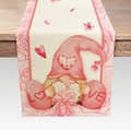 Valentine's Day table runner with pink gnome and LOVE egg pattern on cream fabric - Pink Gnome White Rose LOVE Style (ZQ42-16) / 33*183cm