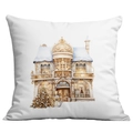 Funda de cojín navideña con Papá Noel y casa victoriana sobre tela blanca - Edificio de Nieve de Invierno (CRD514-30)