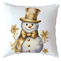 Christmas snowman pillowcase with golden hat and holly leaf print on white fabric - 18x18 Inch / Gold Top Hat Snowman (CRD514-31)