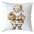 White square pillowcase with hand-drawn Santa Claus and gift box Christmas decor - 18x18 Inch / Santa Holding Gift Box (CRD514-32)