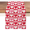 Red and white checkered table runner with heart patterns for Valentine home decoration - Watercolor Checkerboard Heart Style (ZQ42-22) / 33*183cm