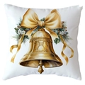 Christmas pillow cover with golden bell and yellow bow print on white fabric - 18x18 Inch / Gold Large Bell Bow (CRD514-33)