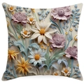 Kissenbezug mit 3D-Vintage-Blumenreliefdruck in sanften Rosa- und Gelbtönen für Sofa - Quadratisch (Ohne Kern)