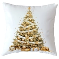 Christmas pillowcase with golden Xmas tree illustration on white background - 18x18 Inch / Gold Ball Christmas Tree (CRD514-34)