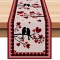 Valentine's Day table runner with red buffalo plaid borders and bird heart patterns - Red Black Plaid Edge Snuggling Birds Style (ZQ42-24) / 33*183cm