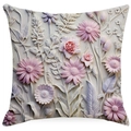 Vintage floral cushion cover with 3D embossed pink and purple flowers for sofa decor - Square (Without Core) / Pink Purple 3D Floral (YMD10-5)