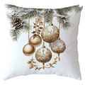 Christmas pillowcase with vintage gold ornament and pine branch print on white fabric - 18x18 Inch / Gold Decor Ball Pine Branch (CRD514-35)