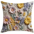 Floral pillowcase with 3D embossed texture featuring pink and purple wildflowers pattern - Square (Without Core) / Elegant Relief Flowers (YMD10-7)