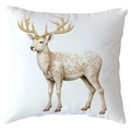 White Christmas pillowcase featuring elegant golden deer print with floral patterns - 18x18 Inch / Gold Pattern Reindeer (CRD514-36)