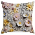 Floral print throw pillow cover with 3D embossed effect and pastel flower pattern - Square (Without Core) / Morandi Relief Floral (YMD10-8)