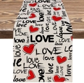 Linen texture table runner with red hearts and black Love text for Valentine decor - Beige Red Heart LOVE All-over Print Style (ZQ42-28) / 33*183cm