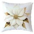 Square pearl white Christmas pillowcase with 3D white poinsettia and gold bead accents - 18x18 Inch / Poinsettia Gold Pearl (CRD514-37)