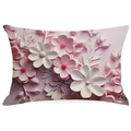 Vintage rectangle cushion cover with 3D embossed pink and white floral patterns - Rectangular (No Insert) / Romantic Pink White Floral (YMD10-11)