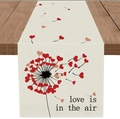 Red heart dandelion pattern table runner on dark wood for Valentine's home decoration - Heart Dandelion love is in the air Style (ZQ42-30) / 33*183cm