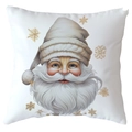 White Christmas pillowcase featuring Santa Claus cartoon print and golden snowflakes - 18x18 Inch / Santa Knit Hat (CRD514-39)