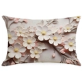 Rectangular 3D floral cushion cover with white blossoms and yellow centers - Rectangular (No Insert) / Modern White Flower Relief (YMD10-12)