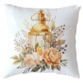 Square cushion cover with vintage golden lantern and floral watercolor print design - 18x18 Inch / Vintage Gold Lantern (CRD514-1)