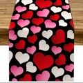 Valentine's Day table runner with red hearts on black background for home decor - Black Base Colorful Hearts Style (ZQ42-32) / 33*183cm